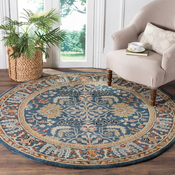 Antiquity 8 ft. x 8 ft. Round Dark Blue/Multi Traditional Medallion Area Rug