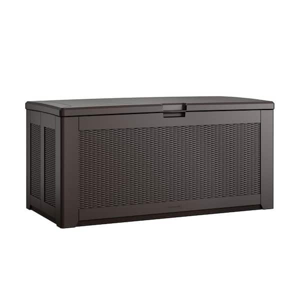 Unbranded 134-Gallon 55.5 x 27.5 x 26.75 in. Brown Extra Large Waterproof Resin Outdoor Storage Deck Box with Lockable Lid