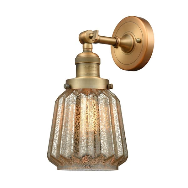 Chatham 1-Light Brushed Brass, Mercury Wall Sconce with Bronze Glass Shade