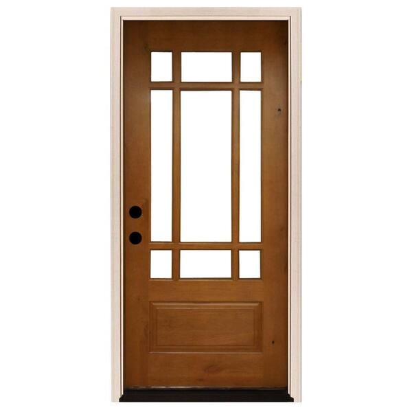 Steves & Sons 36 in. x 80 in. Craftsman 9 Lite Stained Knotty Alder Wood Prehung Front Door