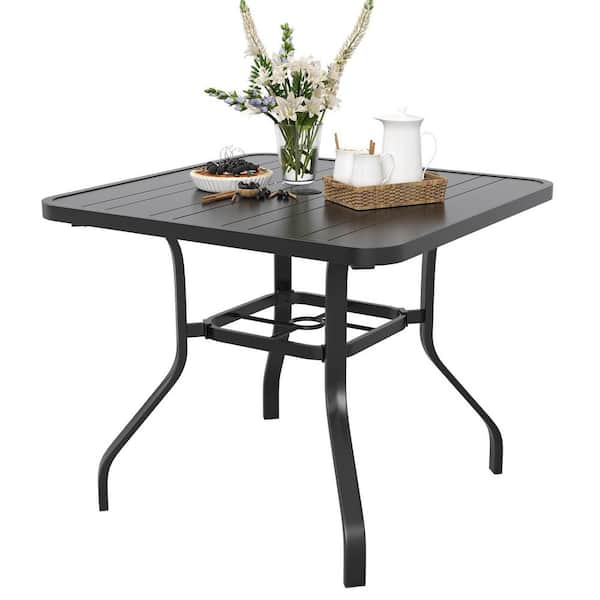 Outdoor Metal Patio Dining Table 35"x35", Square Patio Dining Table with 1.57" Umbrella Hole