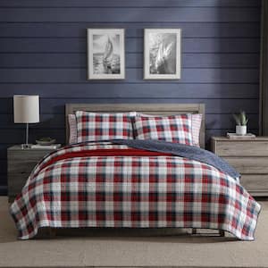 Rosedale 3-Piece Red Sail/Navy 100% Cotton Reversible Full/Queen Quilt Set