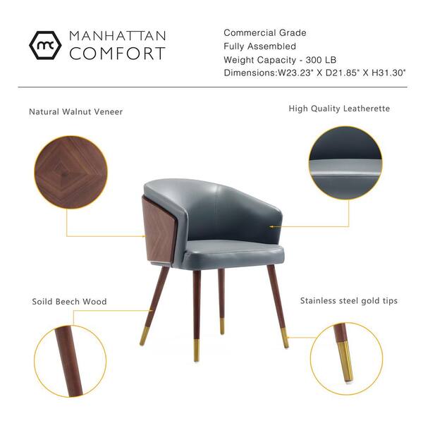 Manhattan Comfort Modern Reeva Dining Chair Upholstered in Leatherette with Beech Wood Back and Solid Wood Legs in Walnut and Graphite Grey - Set of 2 Manhattan Comfort Modern Reeva Dining Chair Upholstered in Leatherette with Beech Wood Back and Solid Wood Legs in Walnut and Graphite Grey - Set of 2
