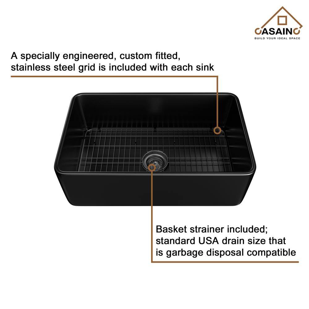 Matte Black Fireclay Single Bowl Farmhouse Sink with Faucet
