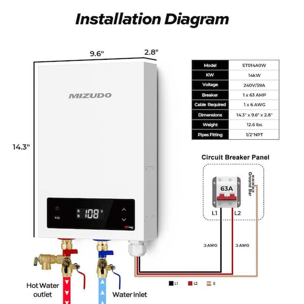 EQUIK Classic 14kW 3.1 GPM 240-Volt Touch Screen Residential Electric Tankless Water Heater