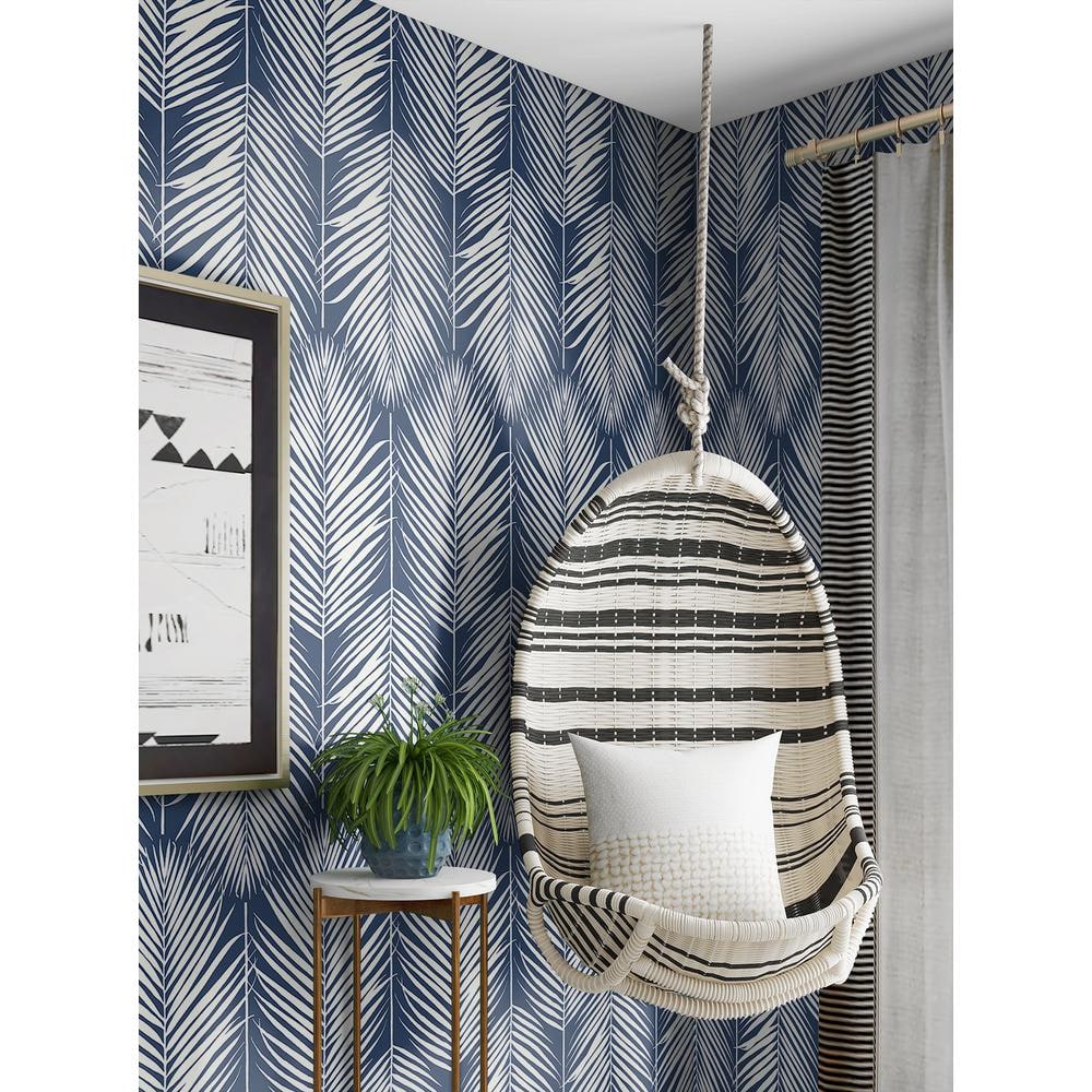 Coastal Blue Palm Leaf Self-Adhesive Vinyl Wallpaper