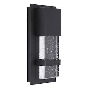 Venecia 4.76 in. W x 10 in. H 1-Light Matte Black Integrated LED Outdoor Wall Lantern Sconce with Clear Seeded Glass