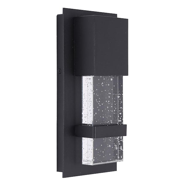Eglo Venecia 4.76 in. W x 10 in. H 1-Light Matte Black Integrated LED Outdoor Wall Lantern Sconce with Clear Seeded Glass