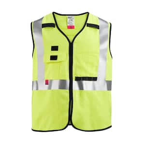 Arc-Rated/Flame-Resistant Small/Medium Yellow Woven Class 2 High Visibility Safety Vest with 10-Pockets