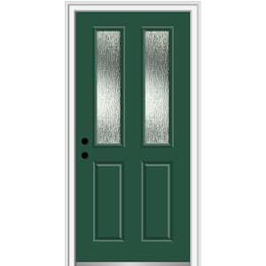 34 in. x 80 in. Right-Hand/Inswing Rain Glass Hunter Green Fiberglass Prehung Front Door on 4-9/16 in. Frame