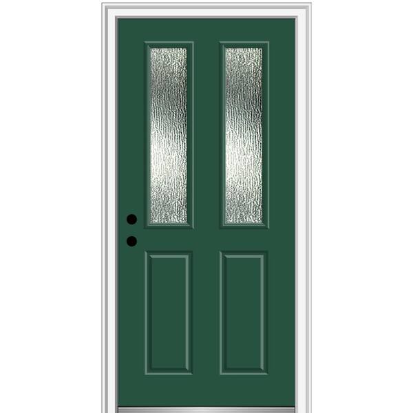 MMI Door 34 in. x 80 in. Right-Hand/Inswing Rain Glass Hunter Green Fiberglass Prehung Front Door on 6-9/16 in. Frame