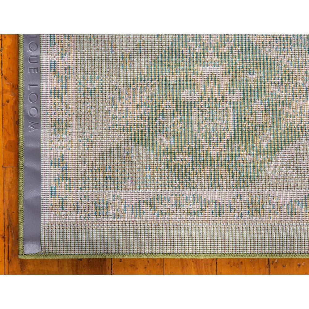 Green and Beige Synthetic Runner Rug with Traditional Design