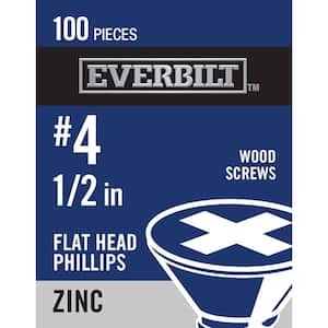 #4 x 1/2 in. Phillips Flat Head Zinc Plated Wood Screw (100-Pack)
