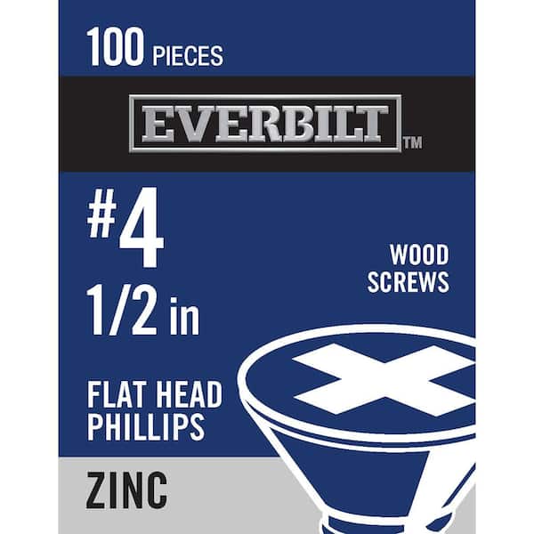 Everbilt #4 x 1/2 in. Phillips Flat Head Zinc Plated Wood Screw (100-Pack)