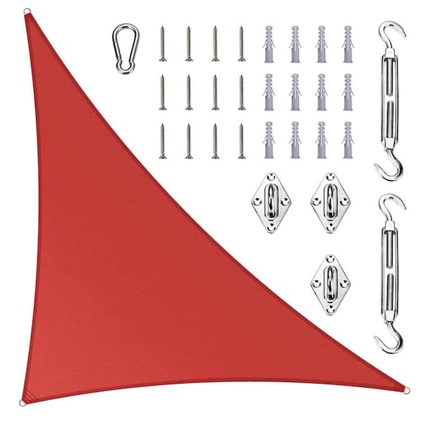 10 ft. x 10 ft. x 14 ft. Right Triangle Sun Shade Sail with Hardware Kit-Red