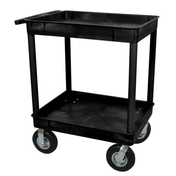 Luxor 24 in. x 32 in. 2-Tub Shelf Plastic Utility Cart with 8 in. Pneumatic Casters in Black