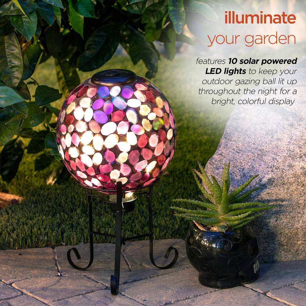 Solar-Powered Purple Glass Gazing Ball with Metal Stand