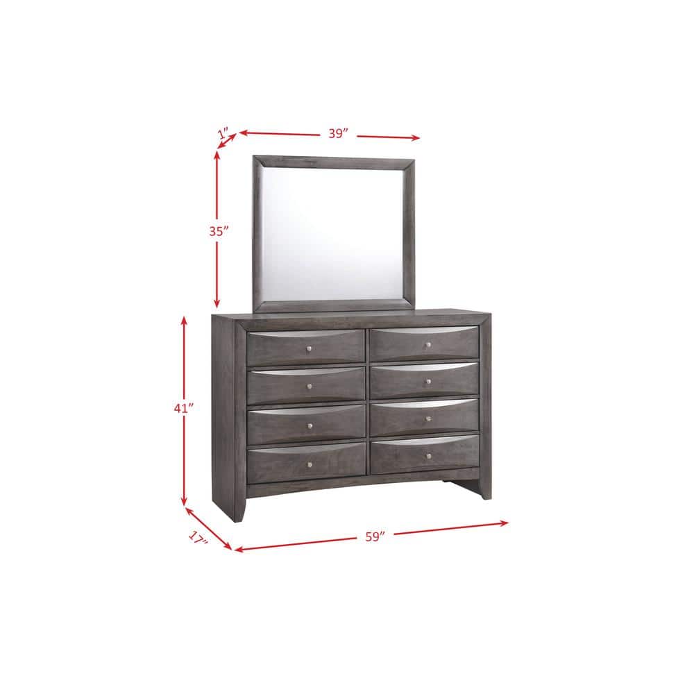 Transitional Gray 8-Drawer Dresser and Mirror Set with Nickel Hardware