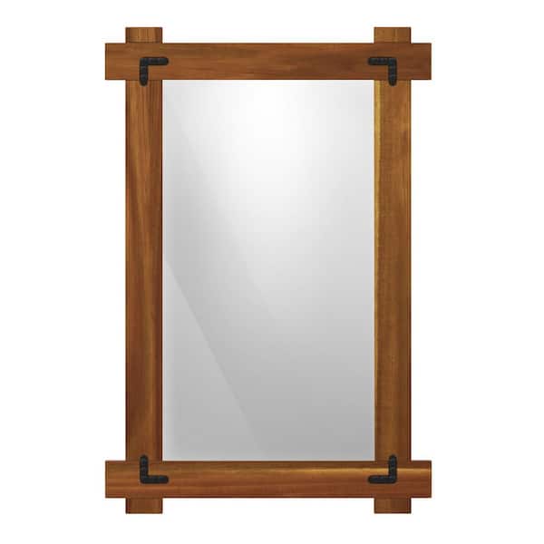 Rustic Brown 20 in. W x 30 in. H Rectangle Acacia Wood Framed Mirror