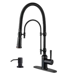 Single Handle Convenient Pull Down Sprayer Kitchen Faucet in Oil Rubbed Bronze with Soap Dispenser