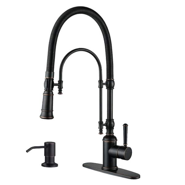 WOWOW Single Handle Convenient Pull Down Sprayer Kitchen Faucet in Oil Rubbed Bronze with Soap Dispenser