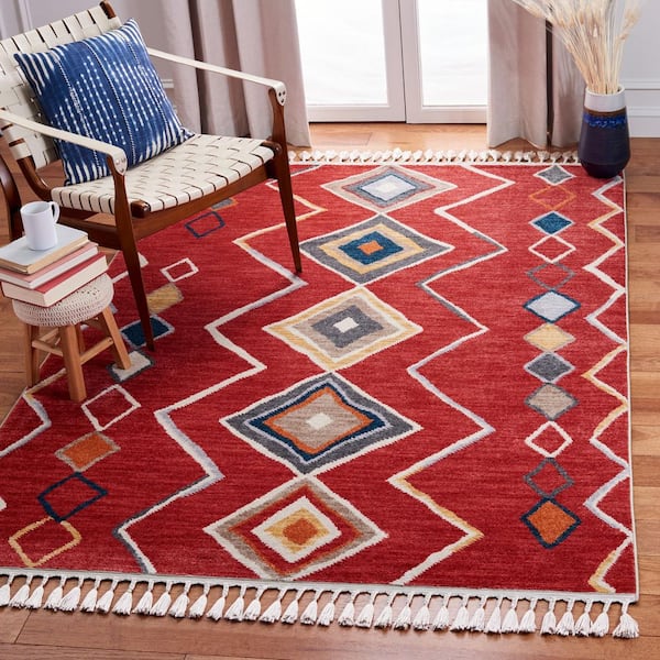 Farmhouse 4 ft. x 6 ft. Red/Gold Diamond Zig-Zag Area Rug