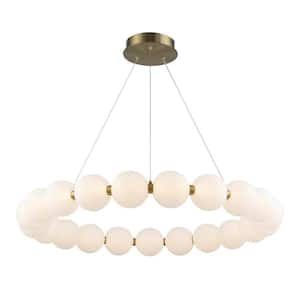 Ellington 33 in. Dimmable Integrated LED Antique Gold Chandelier Light Fixture with Acrylic Globe Shades