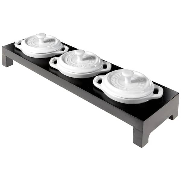 Adrinfly 3-Piece White Mini Round Ceramic Cocotte Set with Stand