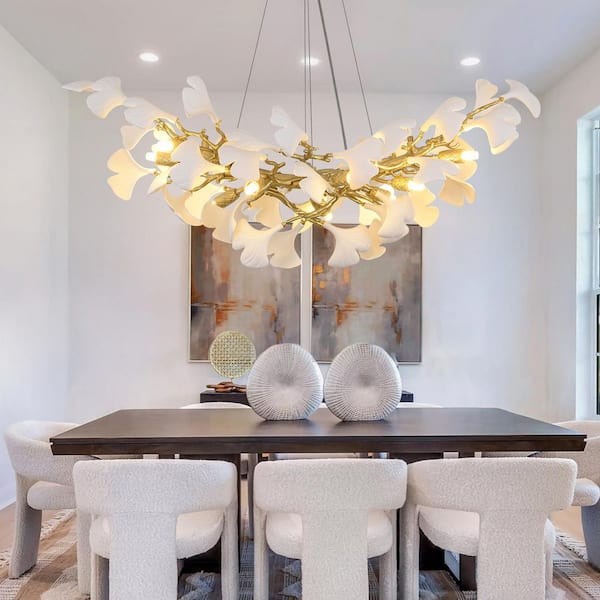 PUYRNF 36 in. 10-Light Ginkgo Modern Kitchen Island Chandelier