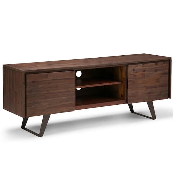 Simpli Home Lowry 63 in. Distressed Charcoal Brown Wood TV Stand Fits TVs Up to 70 in. with Storage Doors