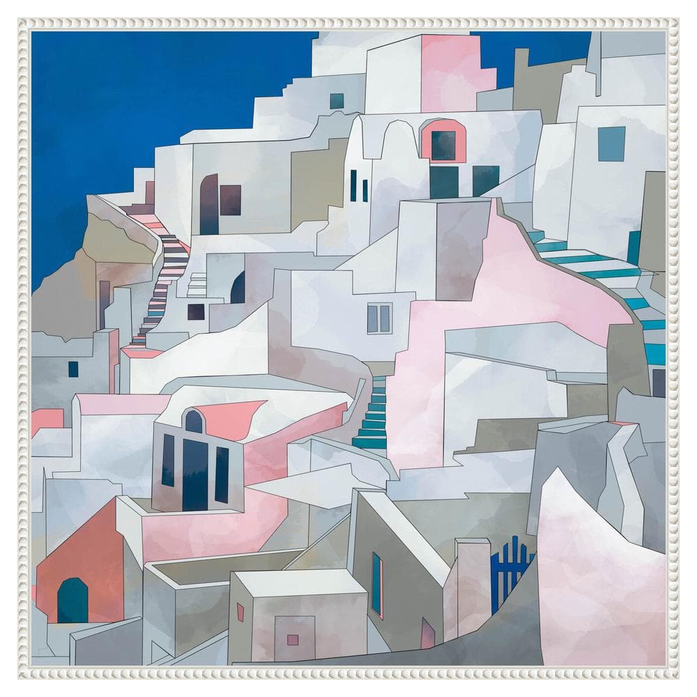 Santorini Seashore Abstract Canvas Print with Beaded Frame, 30" x 30"