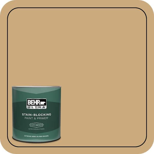 BEHR ULTRA 1 qt. #S300-4 Flax Straw Extra Durable Semi-Gloss Enamel Interior Paint & Primer