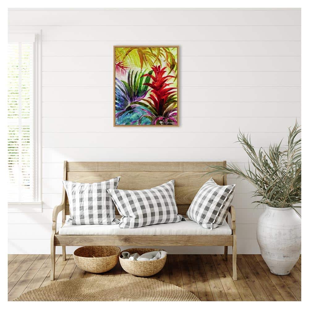 Tropic Botanicals VI Red and Green Canvas Print with Maple Frame