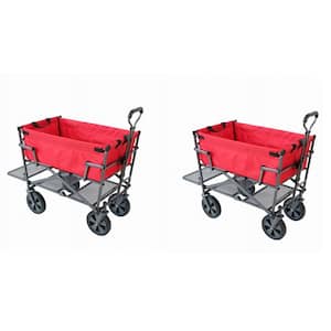 Heavy-Duty Double Decker Collapsible Yard Cart Wagon, Red (2-Pack)