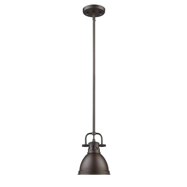 Golden Lighting Duncan 1-Light Rubbed Bronze Mini Pendant with Rubbed Bronze Shade