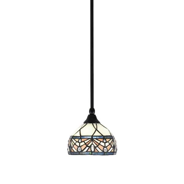 Unbranded Sparta 100-Watt 1-Light Matte Black Shaded Pendant Light Mini Pendant with Royal Merlot Art Glass, No Bulb included