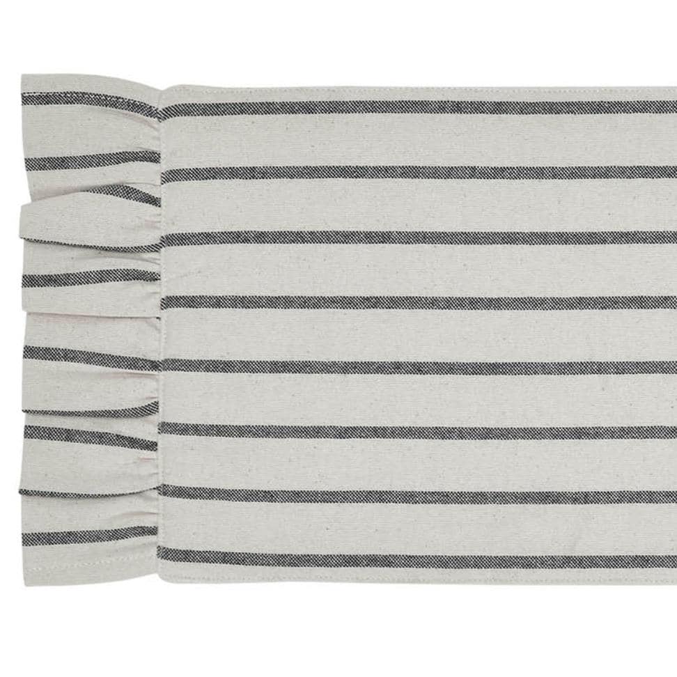 Navy and Creme Cotton Ticking Stripe Ruffled Runner 8x24