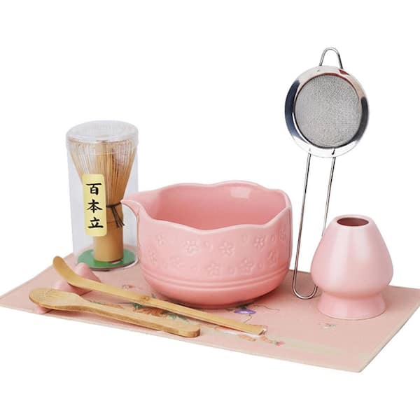8-Piece Matcha Whisk Set w/Ceramic Bowl Spout Bamboo Whisk Holder Sifter Spoon Scoop Rest Tea Towel Japanese Tea Tools