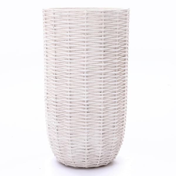 LuxenHome 21.6 in. Tall Off White MgO Wicker Round Planter 