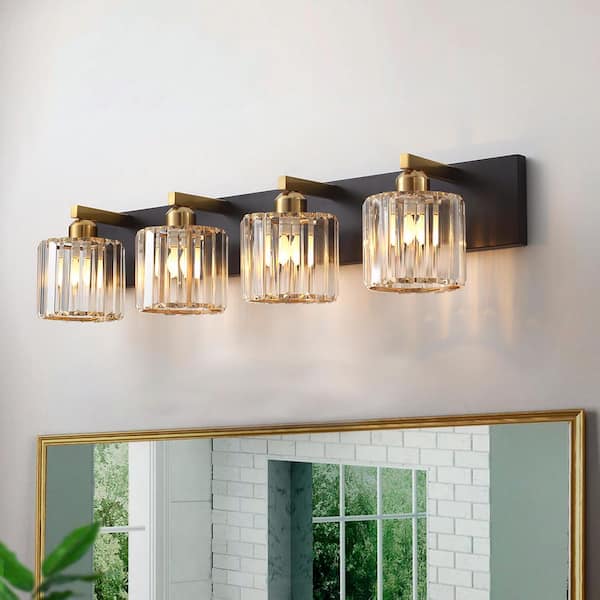 Modern 31.88 in. 4 Light Black Gold Textured Vanity Light with Exquisite Finish