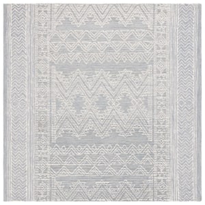 Abstract Light Blue/Ivory 6 ft. x 6 ft. Tribal Border Square Area Rug