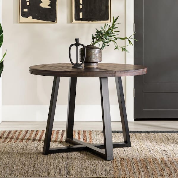 Walker Edison Furniture Company 42 in. Round Mahogany/Black Solid-Wood Top and Frame Rustic Dining Table (Seats 4)