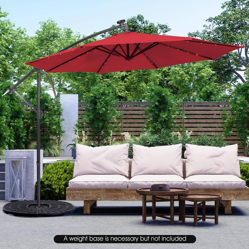 Wine Red 10ft Steel Cantilever Patio Umbrella with LED Lights