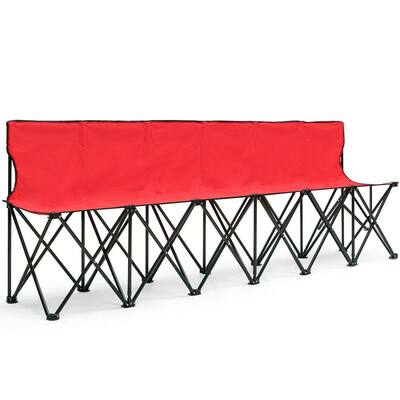 Red 6-Seats Metal Portable Folding Sideline Sports Outdoor Bench Chair