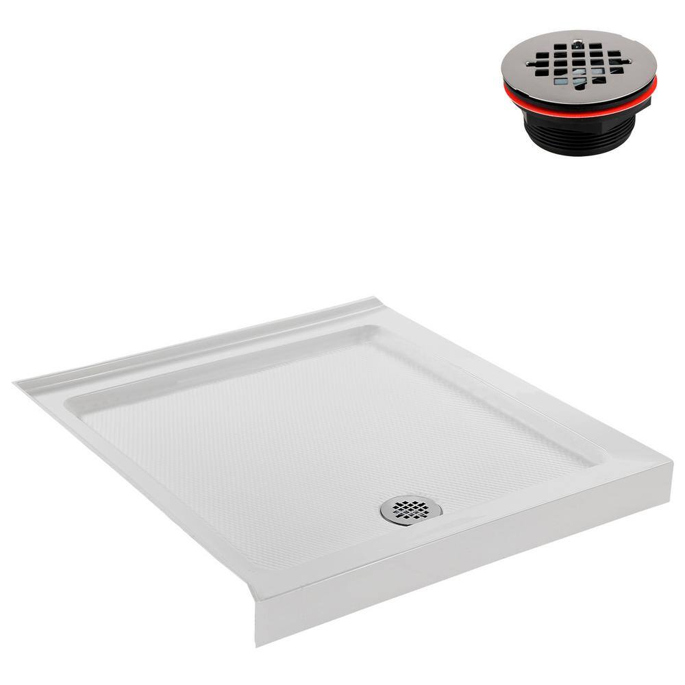 Streamline 36" White Acrylic Corner Shower Base with ABS Drain