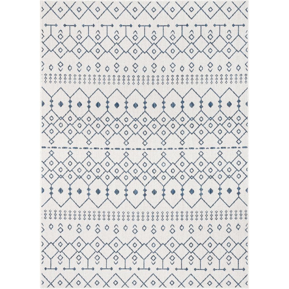 Nordic Lattice Light Blue Synthetic 5' x 7' Easy-Care Area Rug
