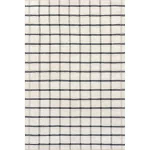 Emily Henderson Rowena Checked Wool Ivory 10 ft. x 14 ft. Indoor/Outdoor Patio Rug