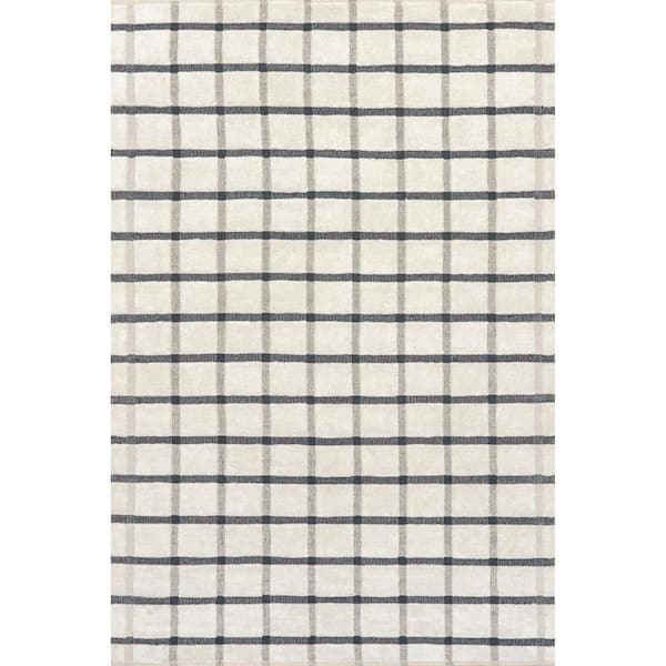 RUGS USA Emily Henderson Rowena Checked Wool Ivory 10 ft. x 14 ft. Indoor/Outdoor Patio Rug