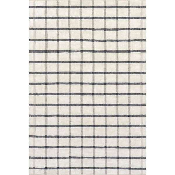 Rowena Checked Wool Ivory Doormat 3 ft. x 5 ft. Indoor/Outdoor Patio Rug