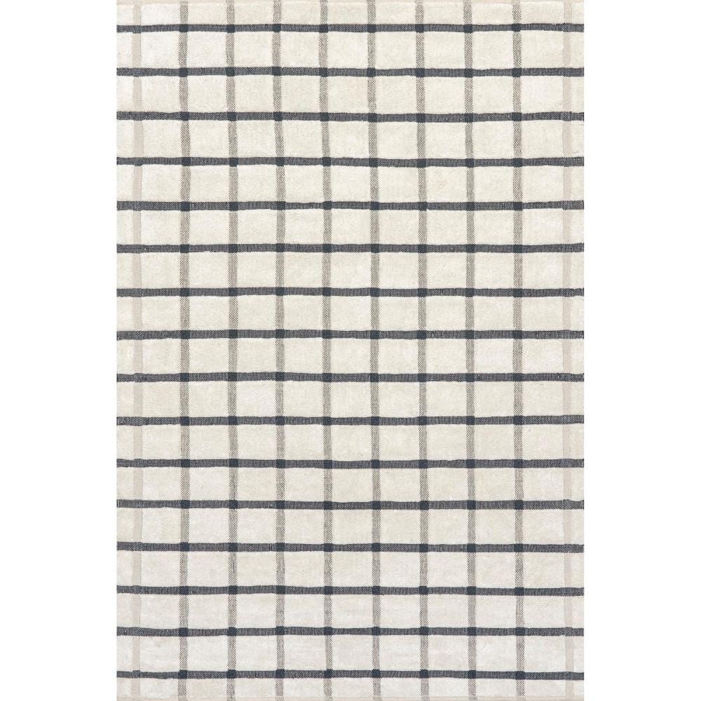 Ivory and Black Geometric Wool 9' x 12' Area Rug